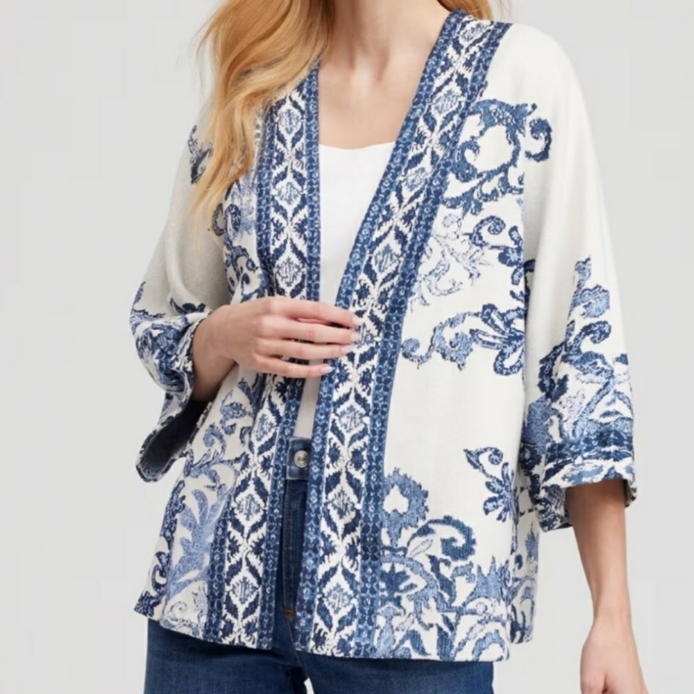 Chico’s Jacquard knit shirt kimono top cover sweater cotton blend S/M